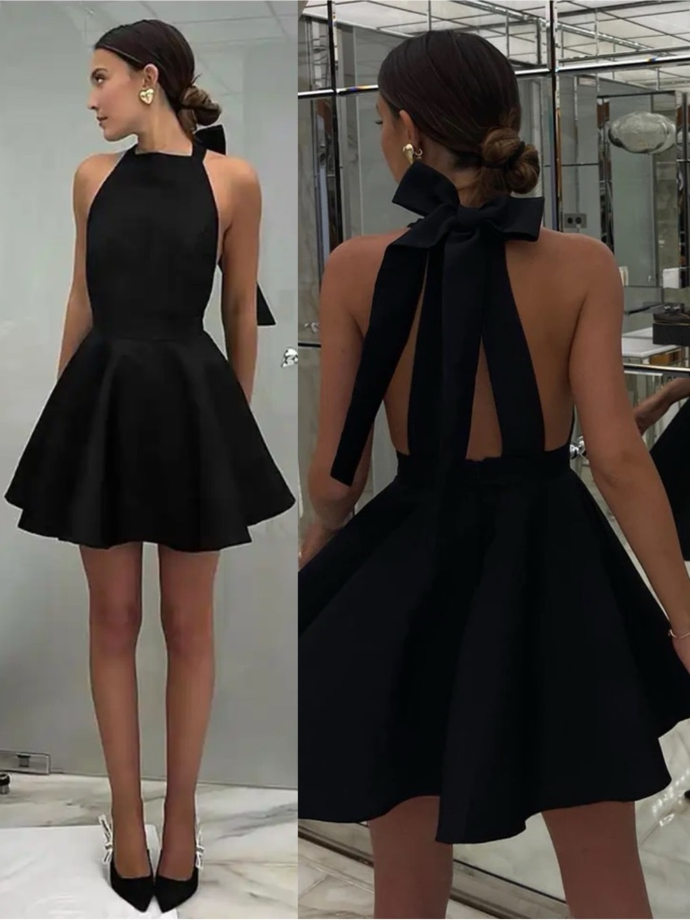 The New Arrivals Ilkyaz Ozel Loco Mini Dress Detachable Bow Black NEW with tags